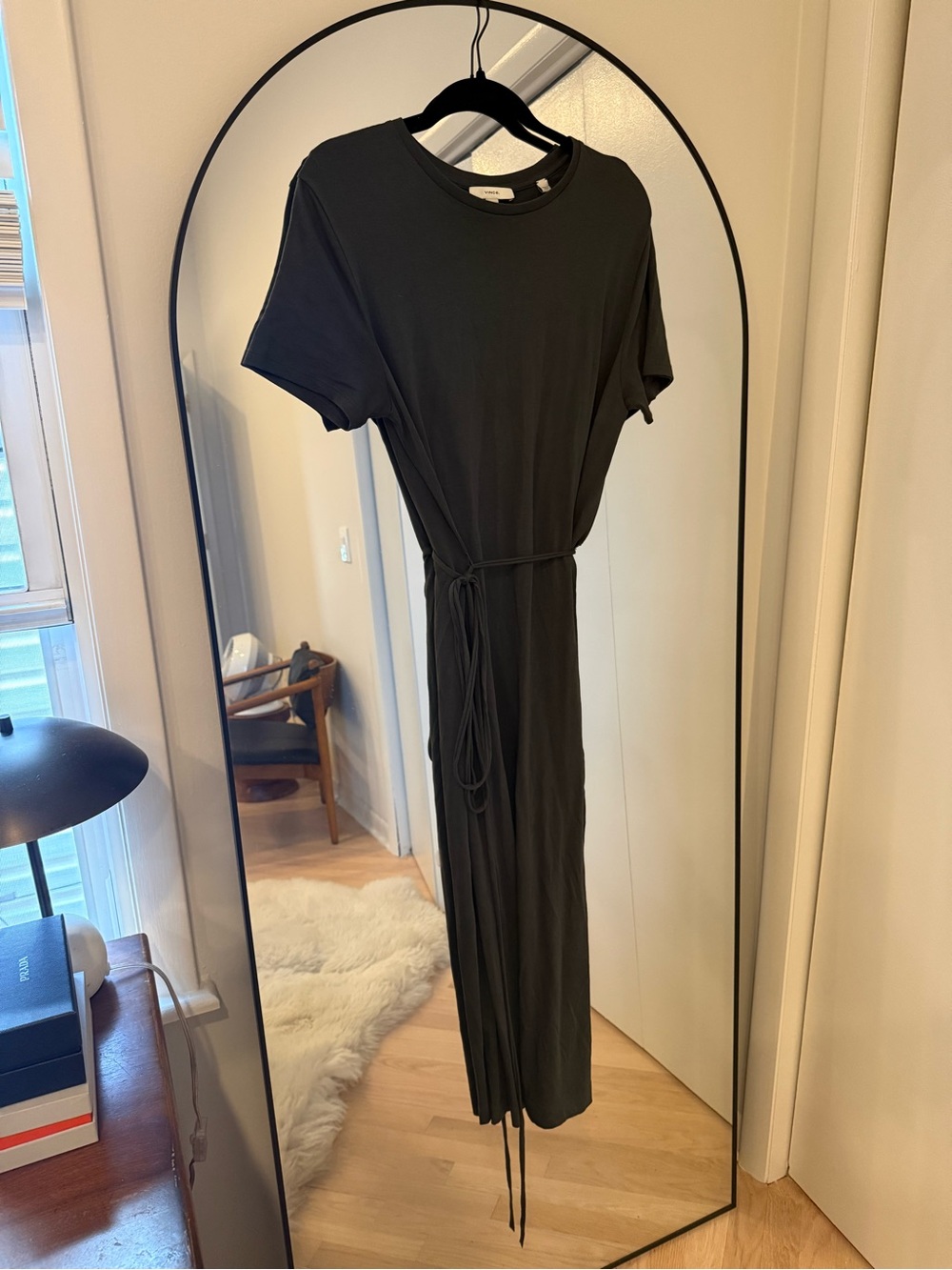 Vince Deep Charcoal Maxi/Midi Tie-Waist T-Shirt Dress